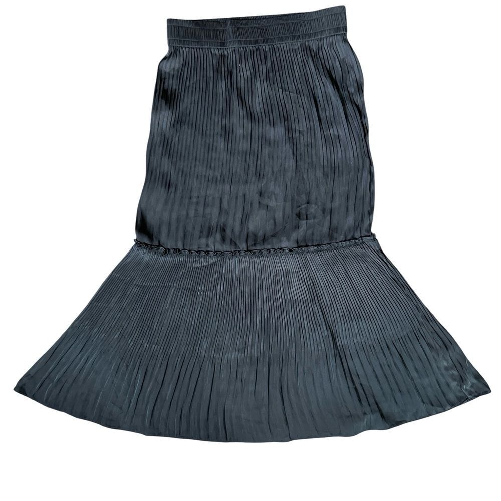 Black Satin Pleated Maxi Skirt Size XS Witchy Goth Tiered NWOT Whimsygoth